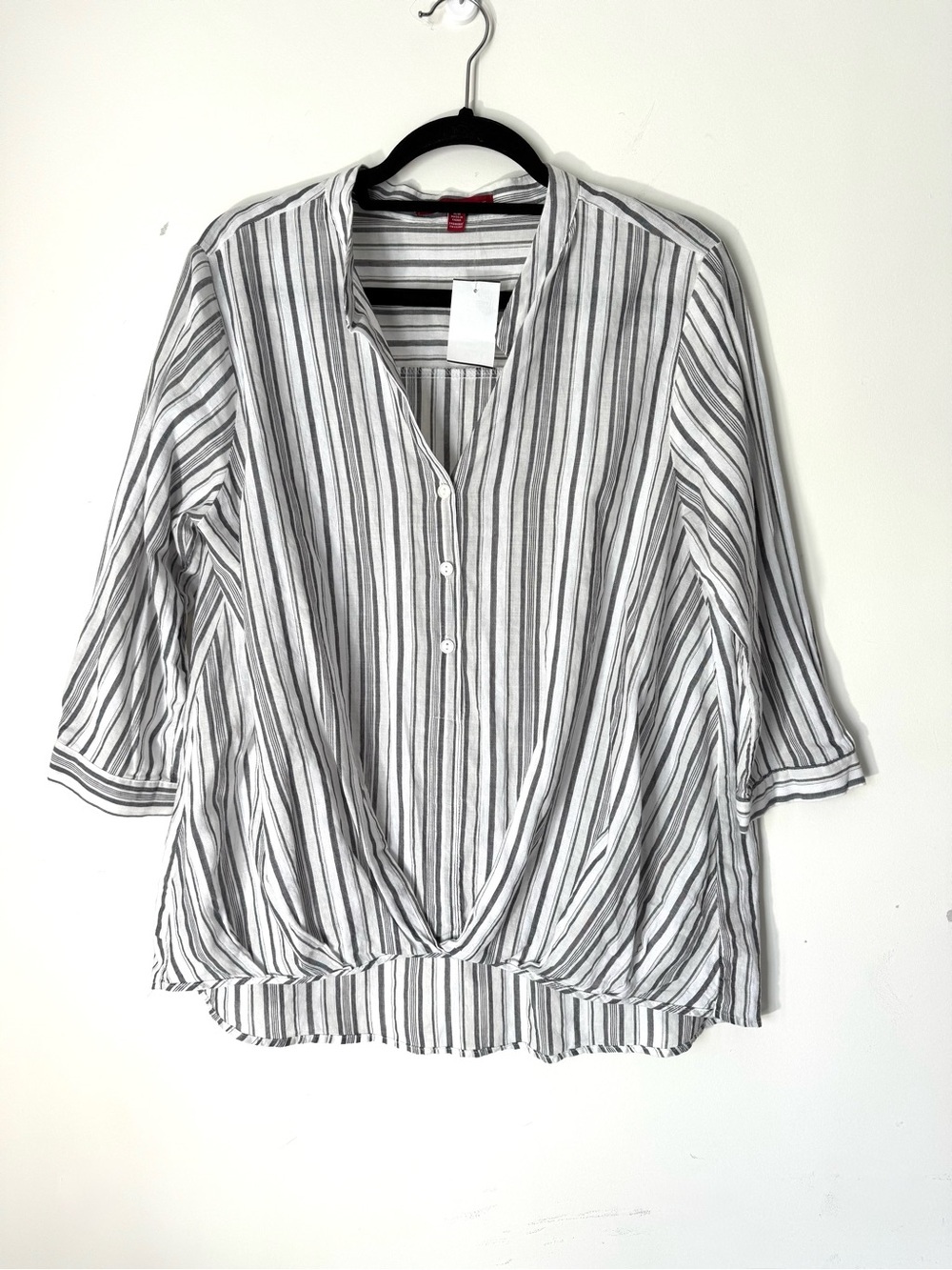 Saks Fifth Avenue Gray Stripe Hi Lo Popover Blouse Size M NWT